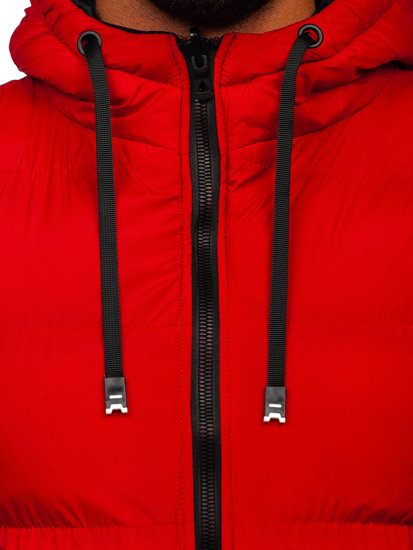 Червоно-чорний товстий двосторонній стьобаний чоловічий жилет з капюшоном Bolf 7127