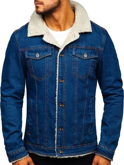 Чоловіча джинсова куртка темно-синя Bolf 1109