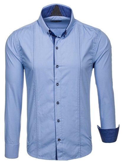 Чоловіча елегантна сорочка з довгим рукавом блакитна Bolf 8822