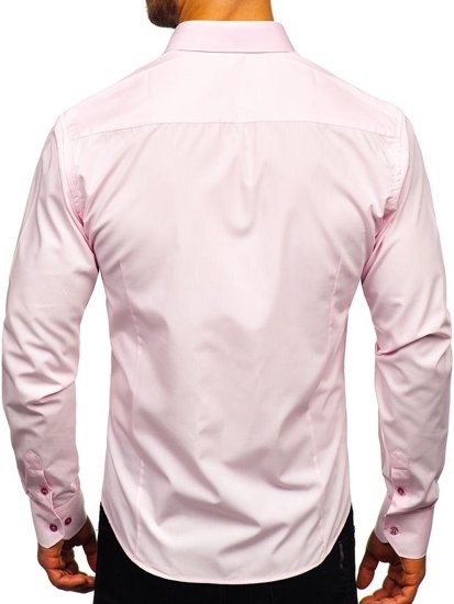 Чоловіча елегантна сорочка з довгим рукавом рожева Bolf 1703