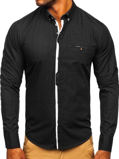 Чоловіча елегантна сорочка з довгим рукавом чорна Bolf 7720