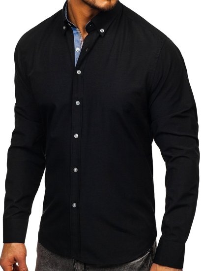 Чоловіча елегантна сорочка з довгим рукавом чорна Bolf 8838-1