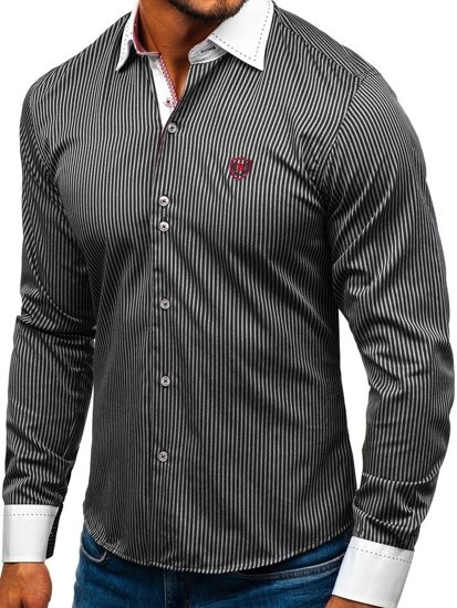 Чоловіча елегантна сорочка у смужку з довгим рукавом чорна Bolf 4784-A