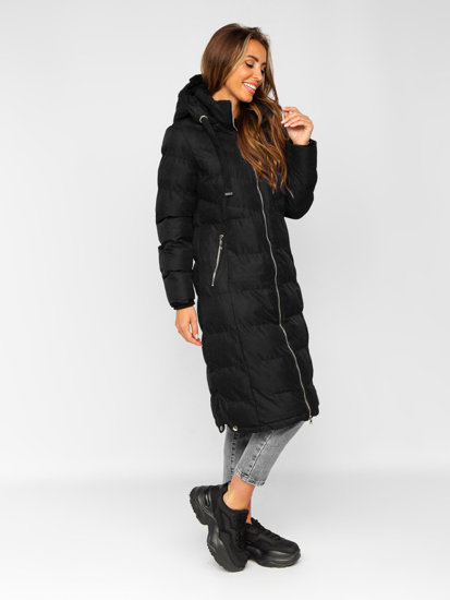 Чорна довга жіноча зимова жіноча демісезонна куртка з капюшоном Bolf 5M736