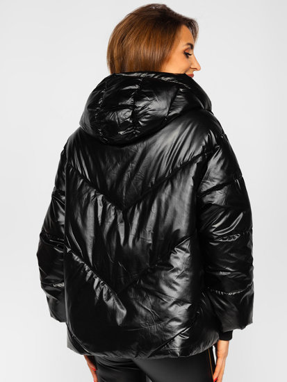 Чорна стьобана жіноча зимова куртка з капюшоном Bolf P6618