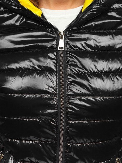 Чорна стьобана куртка з капюшоном Bolf R9546