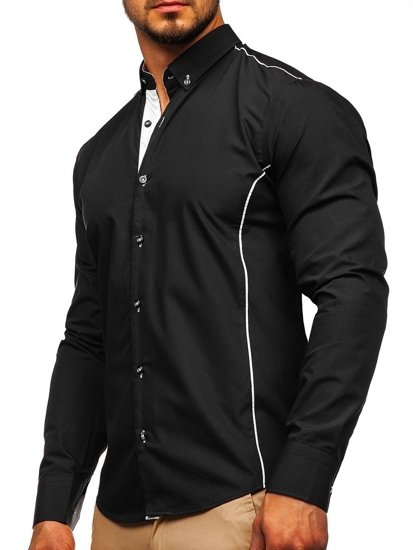 Чорна чоловіча елегантна сорочка з довгим рукавом Bolf 5722