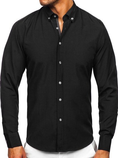 Чорна чоловіча сорочка з довгим рукавом Bolf 20716