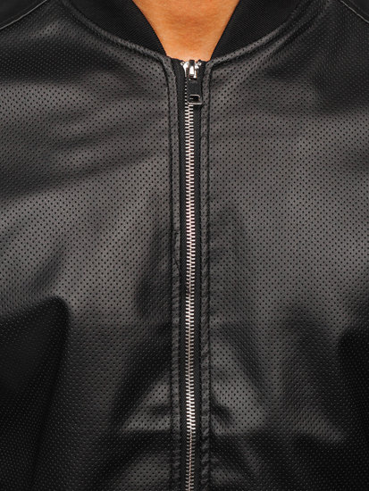 Чорна чоловіча шкіряна куртка Bolf 7110