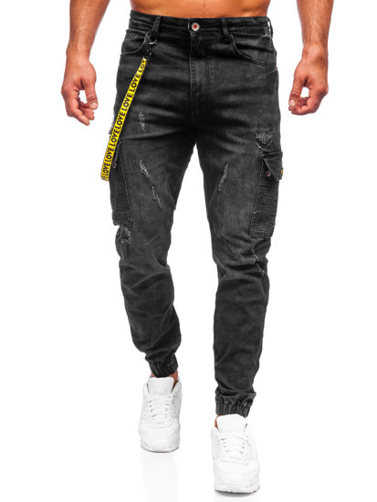 Чорні джинси джоггери-карго чоловічі Bolf 61056S0