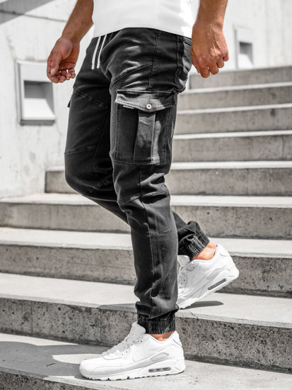 Чорні джинсові джоггери-карго чоловічі Bolf R31016S0