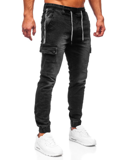 Чорні чоловічі джинси джоггери-карго Bolf TF059