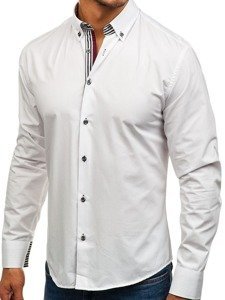 Біла елегантна чоловіча сорочка з довгим рукавом Bolf 6943