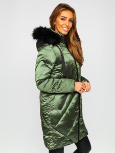 Зелена жіноча стьобана куртка зимова з капюшоном Bolf 23070