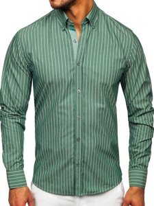 Зелена чоловіча сорочка в смужку з довгим рукавом Bolf 20731-1