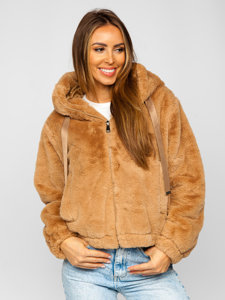 Кемел жіноча демісезонна куртка з штучним хутром Bolf 21230