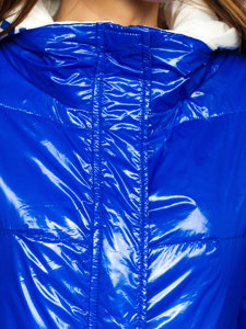 Кобальтова жіноча стьобана зимова куртка з капюшоном Bolf B9570