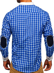 Кобальтова чоловіча елегантна сорочка в клітинку з довгим рукавом Bolf 5737-1