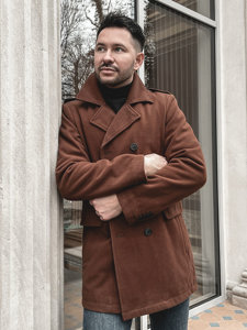 Коричневе двобортне чоловіче зимове пальто зі знімним додатковим коміром-стійкою Bolf 8805