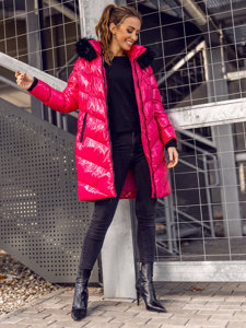 Рожева стьобана жіноча зимова куртка з капюшоном Bolf 23069
