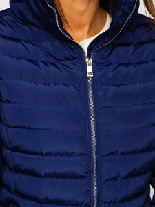 Темно-синя жіноча стьобана зимова куртка без капюшона Bolf 23063