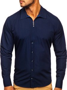Темно-синя чоловіча сорочка з довгим рукавом Bolf 20702