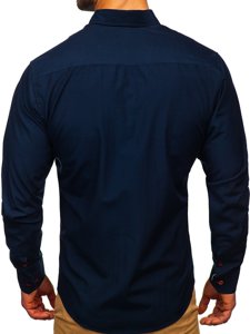 Темно-синя чоловіча сорочка з довгим рукавом Bolf 20710