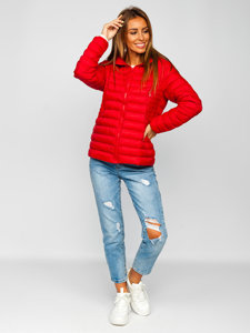 Темно-червона стьобана куртка жіноча демісезонна з капюшоном Bolf 23032