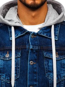 Чоловіча джинсова куртка з капюшоном темно-синя Bolf 211902