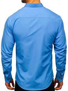 Чоловіча елегантна сорочка з довгим рукавом синя Bolf 8840-1