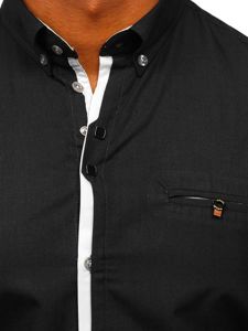 Чоловіча елегантна сорочка з довгим рукавом чорна Bolf 7720