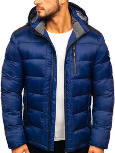Чоловіча зимова спортивна куртка стьобана темно-синя Bolf AB98