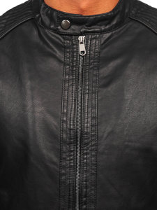 Чоловіча шкіряна утеплена куртка байкер чорна Bolf 92532