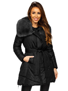 Чорна довга зимова куртка жіноча Bolf OMDL008