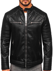Чорна екошкіряна чоловіча байкерська куртка Bolf 11Z8023