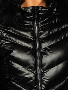 Чорна жіноча стьобана зимова куртка з капюшоном Bolf 23068