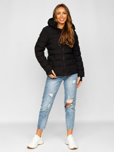 Чорна стьобана жіноча зимова куртка з капюшоном Bolf 5M769