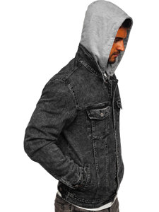 Чорна чоловіча джинсова куртка з капюшоном Bolf HY958