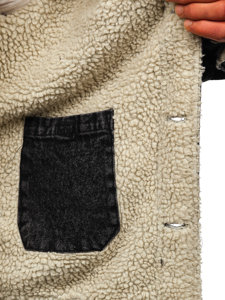 Чорна чоловіча джинсова куртка тракер з хутряною підкладкою Bolf 1159