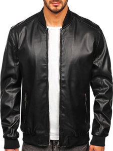 Чорна чоловіча шкіряна куртка Bolf 7110